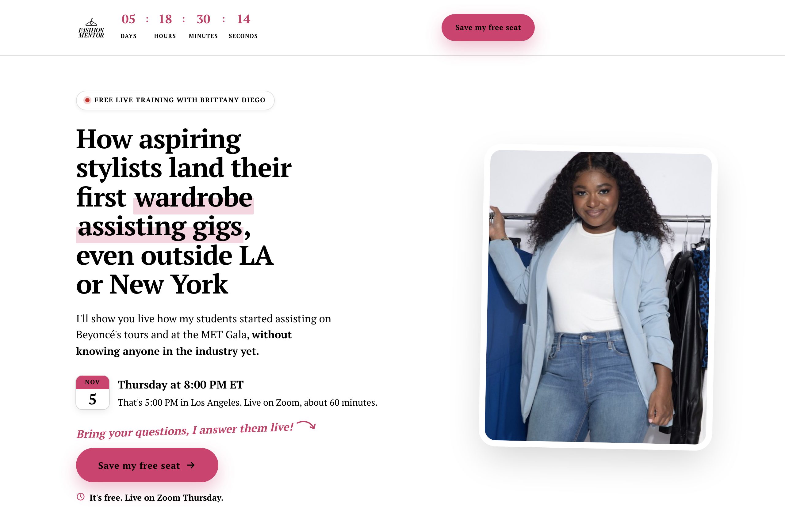 The Fashion Stylist Academy registration page